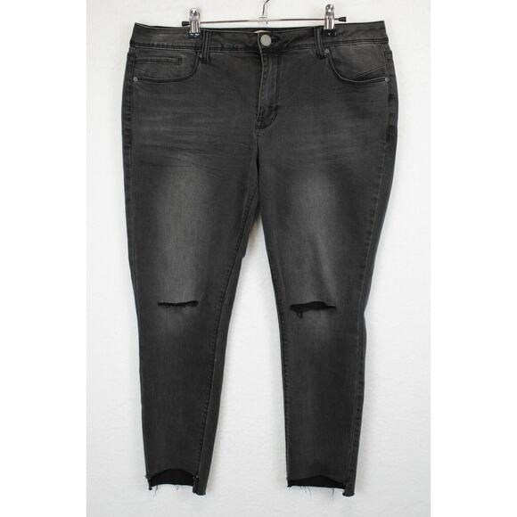 Gibson Latimer Crop Ripped Frayed Hem Jeans Women 10 Mid Rise Dark Gray Stretch - Picture 1 of 12